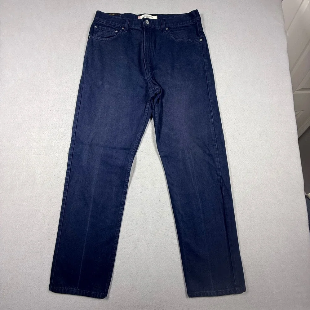 Levis 505 Regular Fit Jeans Mens 36x32 Navy Blue Dark Wash Straight Leg Denim